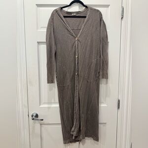 Free People Intimately Grey Longline Duster Cardigan Snap Button XS Boho Cotton